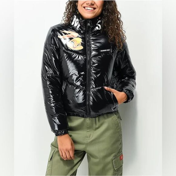 Members Only x Space Jam A New Legacy Hi Shine Black Puffer Jacket Size Large - Picture 1 of 16